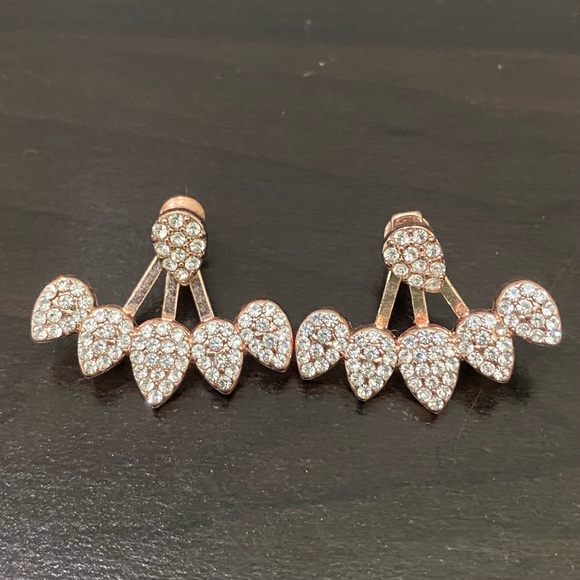 Unsigned Waterdrop Ear Jacket Rhinestones Rose Gold-tone Drop  Earrings - Picture 5 of 13